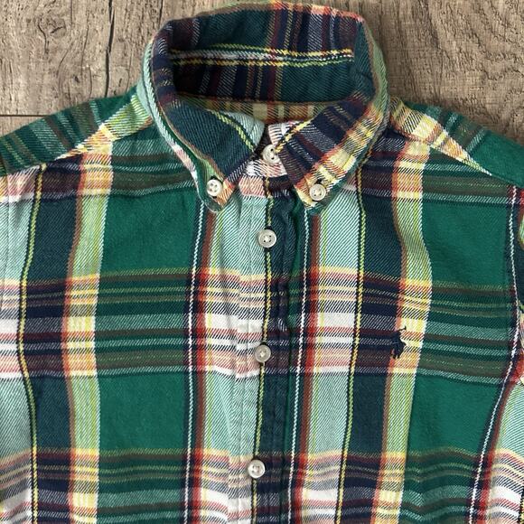 Ralph Lauren Boys 4T Plaid Flannel Button Down Long Sleeve Shirt Green Designer - Picture 3 of 11